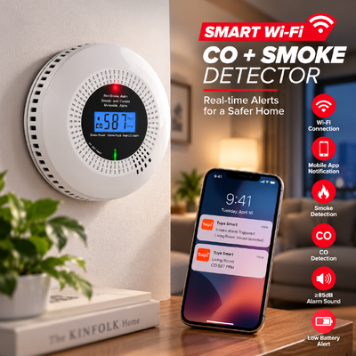 Tuya Smart Smoke and CO Detector with WiFi Remote App Notification and Digital Display