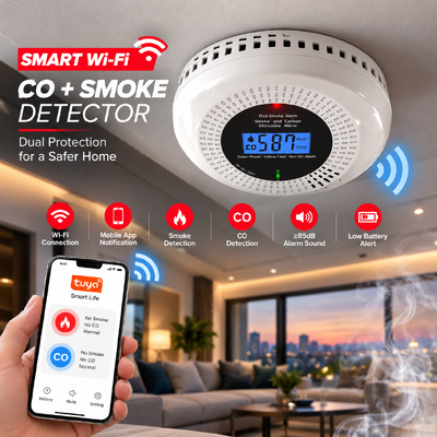 2-in-1 Smoke and Carbon Monoxide Detector with LCD Display and Smart WiFi Home Alerts