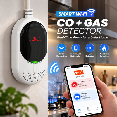 Smart WiFi CO and Gas Leak Detector with Gas Shut-Off Valve Connection for Home Safety