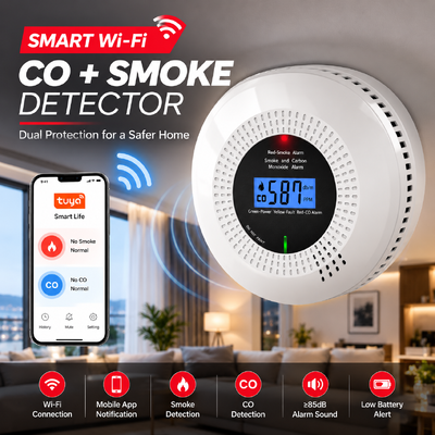 Smart WiFi Smoke and Carbon Monoxide Alarm with Tuya App Remote Alerts for Home Safety