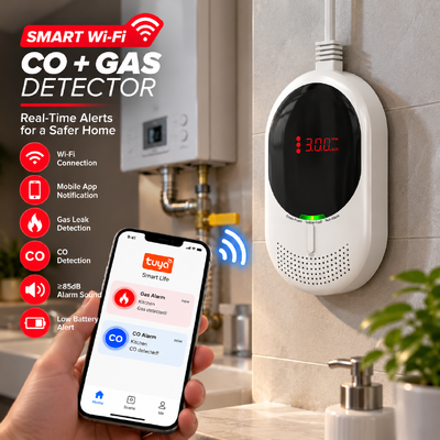 Tuya Smart WiFi CO and Gas Detector with App Alerts for Natural Gas and LPG Leakage